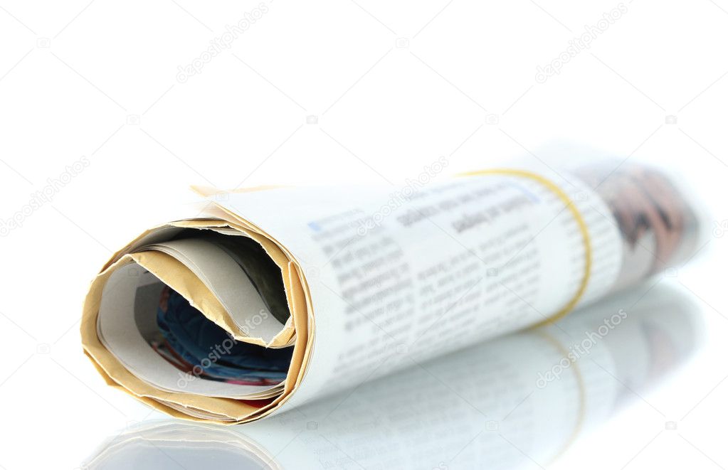 Roll of newspaper isolated on white