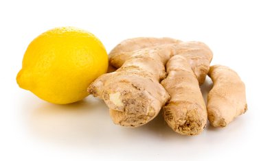 Ginger with lemon isolated on white clipart