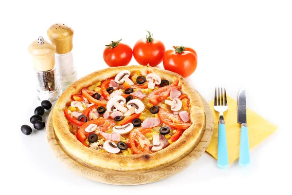 Aromatic pizza with vegetables isolated on white — Stock Photo, Image