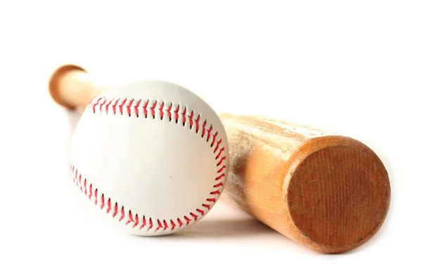 Baseball ball and bat isolated on white — Stock Photo, Image