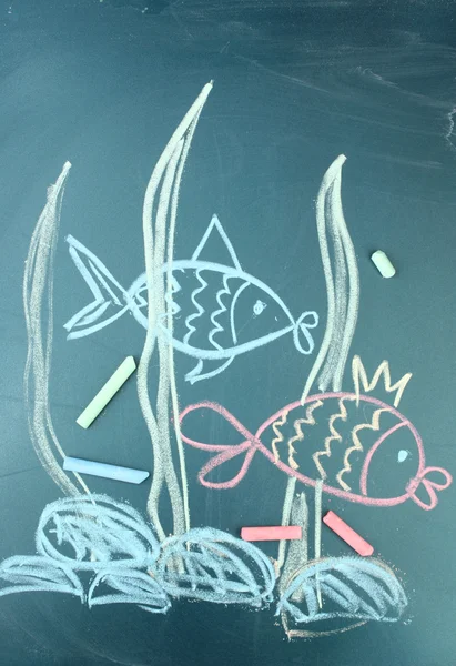 Two fishes, сhild's drawing with chalk — Stock Photo, Image