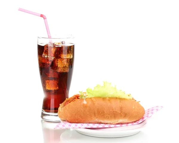 Apetyczny hot-doga i cola na białym tle — Zdjęcie stockowe