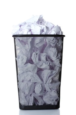 Metal trash bin from paper isolated on white clipart