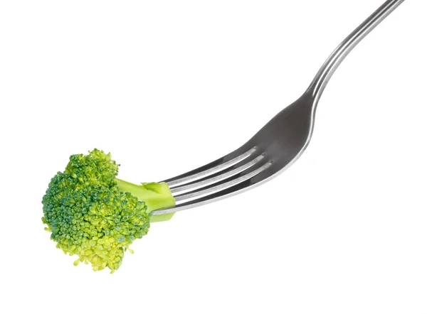 Brokoli segar pada garpu terisolasi pada putih — Stok Foto