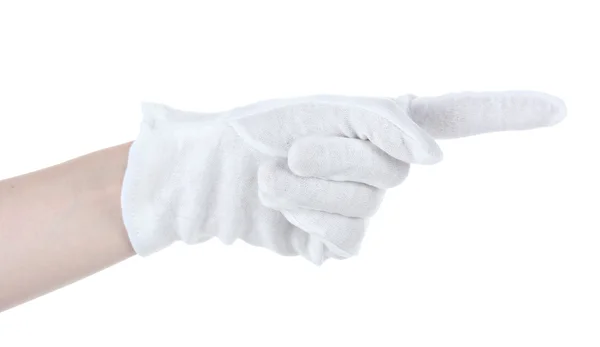 Doek handschoen op hand geïsoleerd op wit — Stockfoto