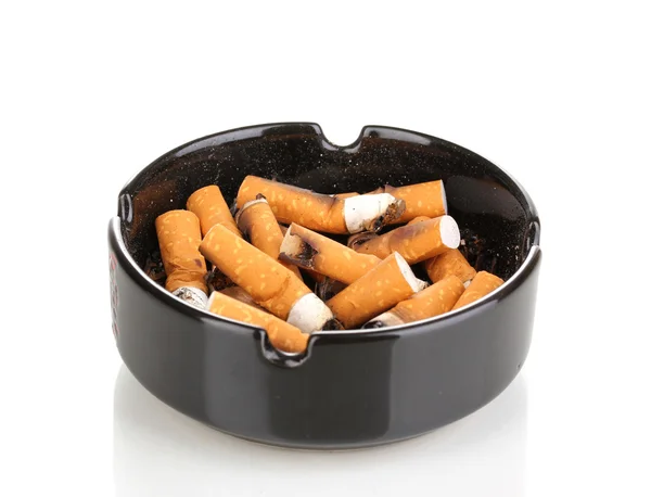 Niedopałki papierosów w popielniczka isolateed biały — Zdjęcie stockowe