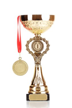 Trophy cup and medal isolated on white clipart