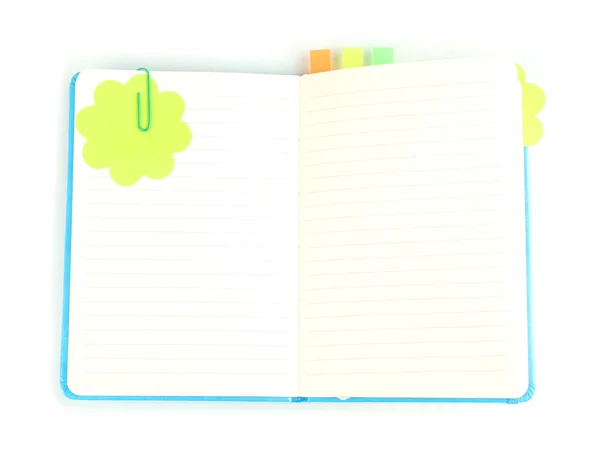 Cuaderno abierto con stickies aislados en blanco —  Fotos de Stock