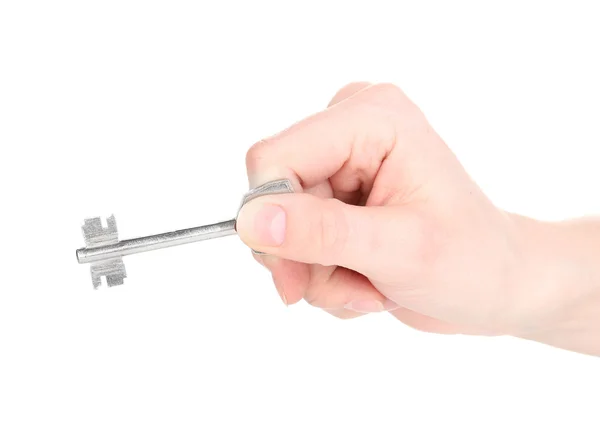 Klíč v ruce izolovaných na bílém — Stock fotografie