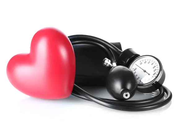 Tonometer siyah ve beyaz izole kalp — Stok fotoğraf