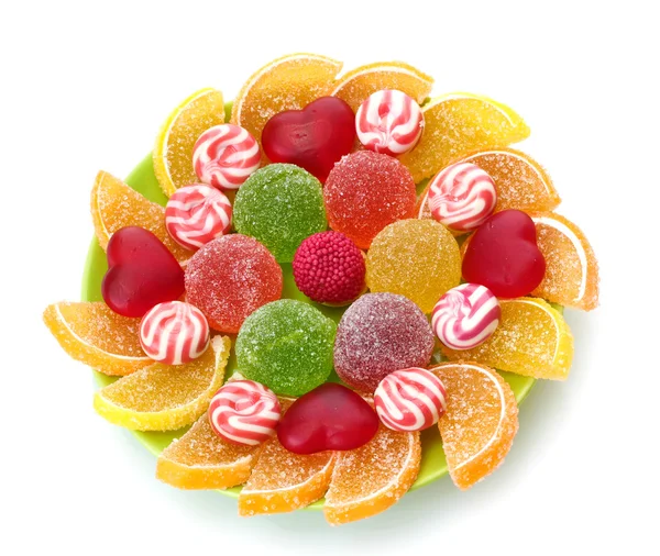 Caramelos de jalea de colores en el plato aislado en blanco — Foto de Stock