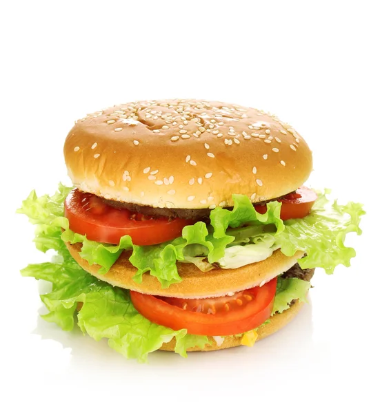 大きくておいしいハンバーガーを白で隔離されます。 — ストック写真
