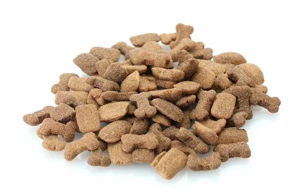 Alimento de cão seco isolado em branco — Fotografia de Stock
