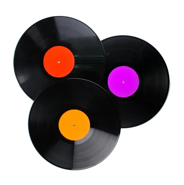 Black vinyl records isolated on white — Stock Photo, Image