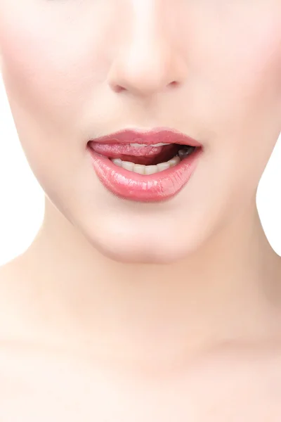 美しい光沢の唇のメイクアップ — ストック写真