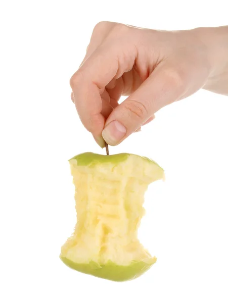 在手上白色隔离绿色咬的苹果 — 图库照片