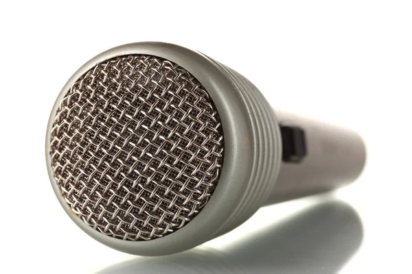 Блестящий серый железный микрофон, изолированный на белом — стоковое фото