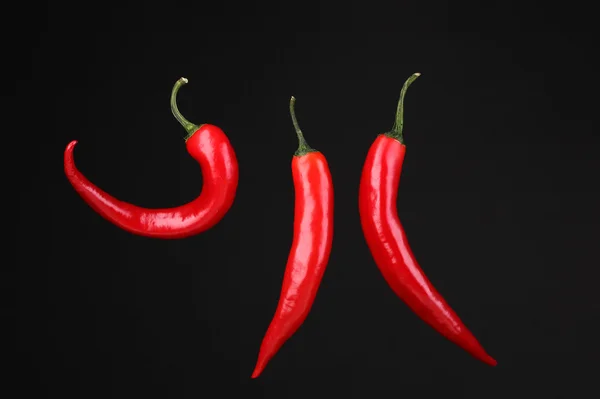 Red hot chili papričky izolované na černém pozadí — Stock fotografie