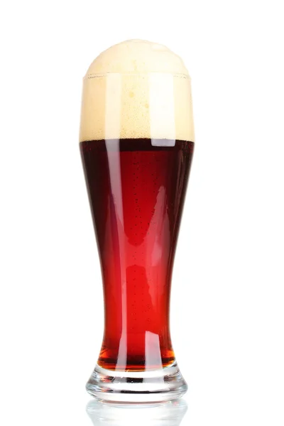 Red beer with foam in glass isolated on white — Stock Photo, Image