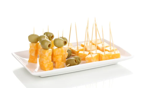 Cheese canapes on plate isolated on white — Stock Photo, Image