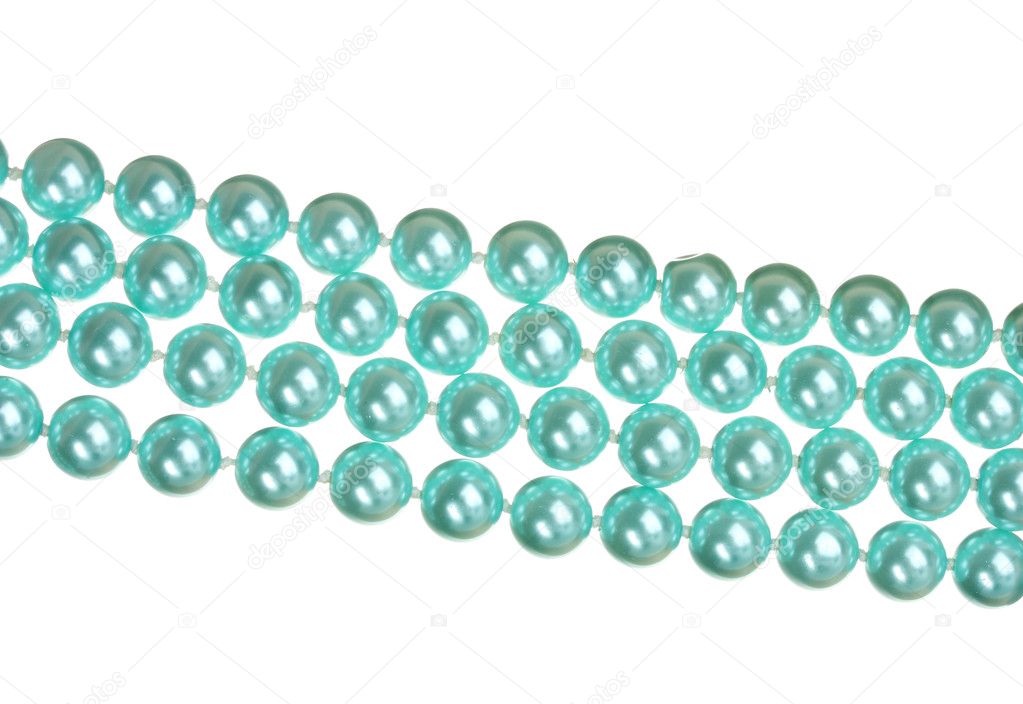 Beautiful necklace of blue pearls isolated on white