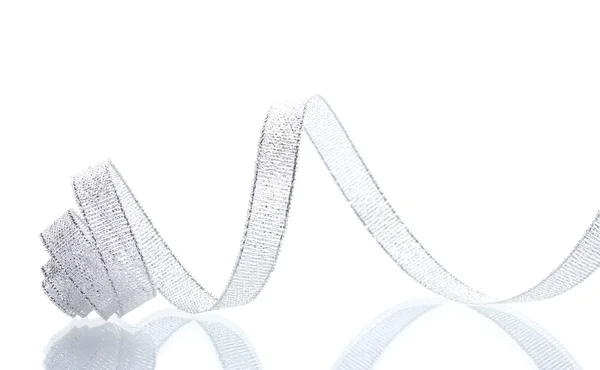 Beautiful silver ribbon isolated on white — Stock Photo, Image