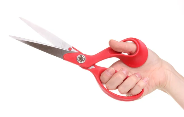 Šicí nůžky v ruce izolované na bílém — Stock fotografie