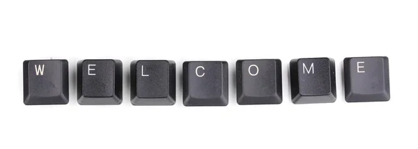 Клавіші клавіатури, що говорять, вітаються ізольовані на білому — стокове фото
