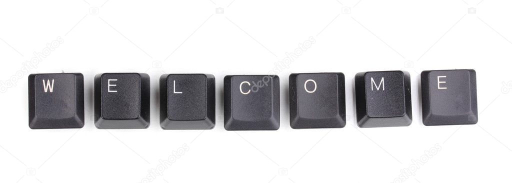 Keyboard keys saying welcome isolated on white
