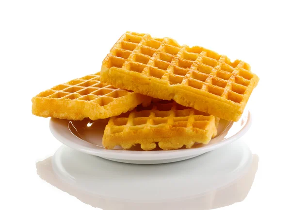 Sweet waffles on plate isolated on white — Stock Photo, Image