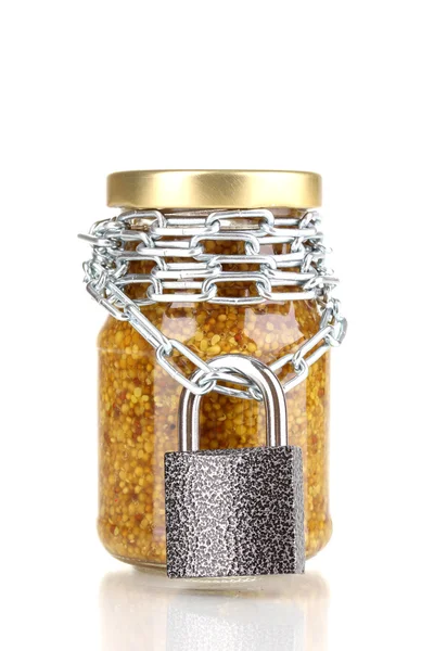 Secret ingredient with chain and padlock isolated on white — Stock Photo, Image