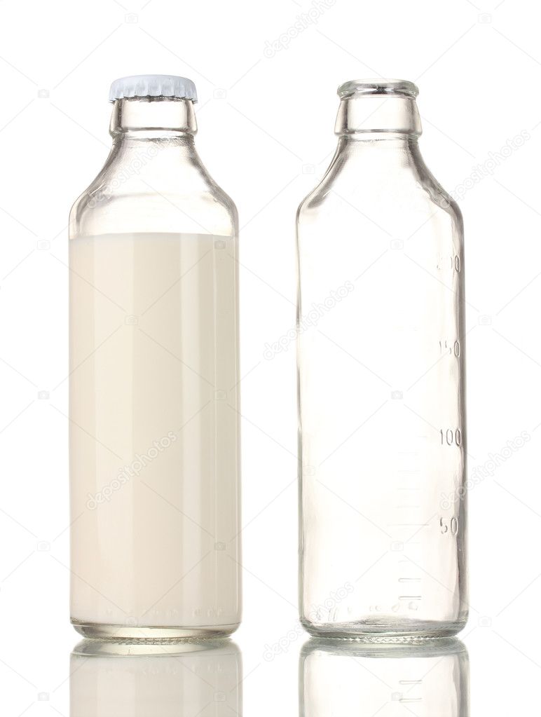 Bottle of milk and an empty bottle isolated on white