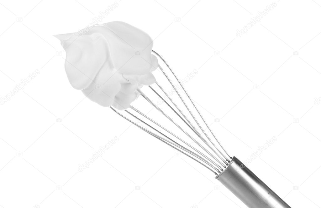 Metal whisk for whipping eggs with cream isolated on white