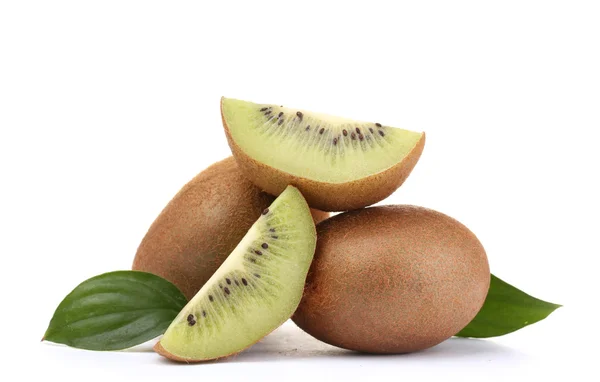 stock image Juicy kiwi fruits with leaves isolated on white