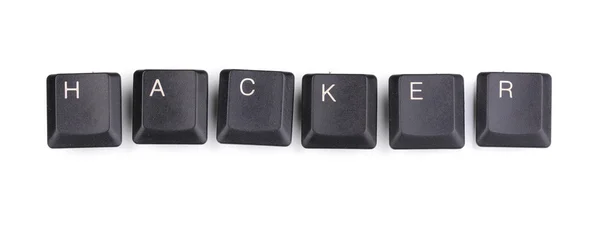 Klawisze klawiatury, mówiąc: haker na białym tle — Zdjęcie stockowe