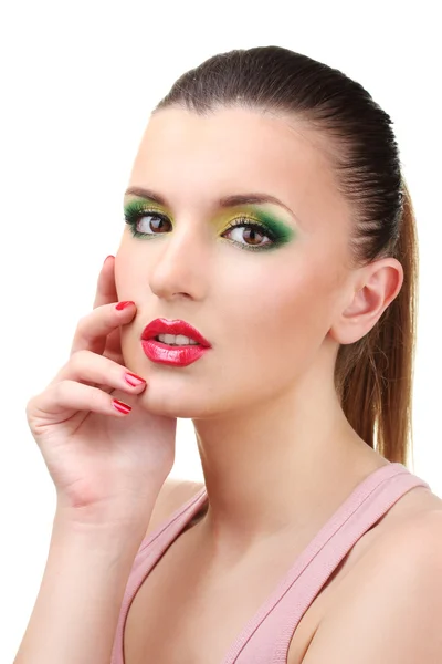 Портрет сексуальной молодой женщины с гламурным макияжем и красным маникюром — стоковое фото