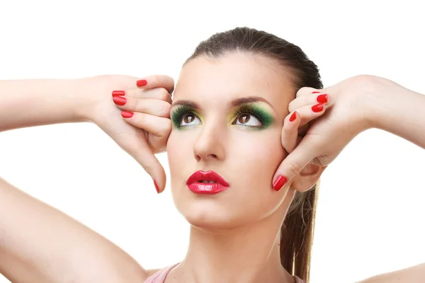 Portrait de jeune femme sexy avec glamour maquillage et manucure rouge — Photo
