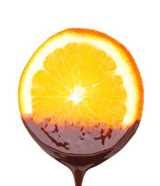 Sliced ripe orange with chocolate