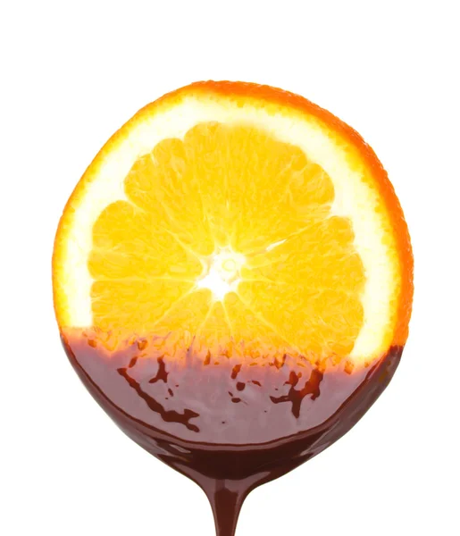 stock image Sliced ripe orange with chocolate