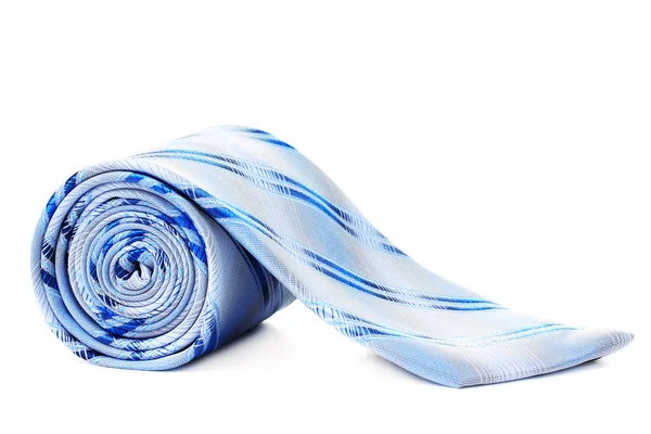 Blau gerollte Krawatte isoliert auf weiß — Stockfoto