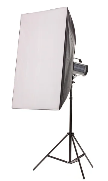 Studio flash avec soft-box sur fond blanc — Photo