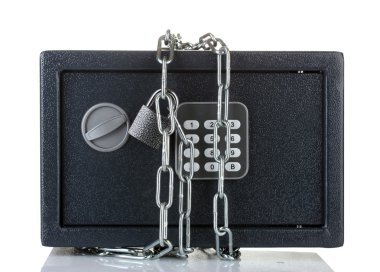 Safe with chain and lock isolated on white clipart