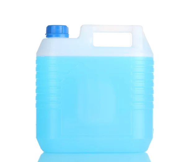白色に隔離されたキャニスター内の青い液体 — ストック写真