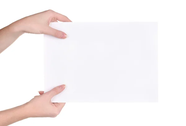 Mani e carta isolate su bianco — Foto Stock