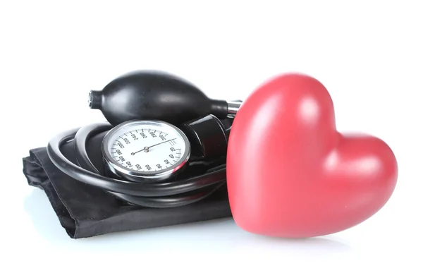 Tonometer siyah ve beyaz izole kalp — Stok fotoğraf