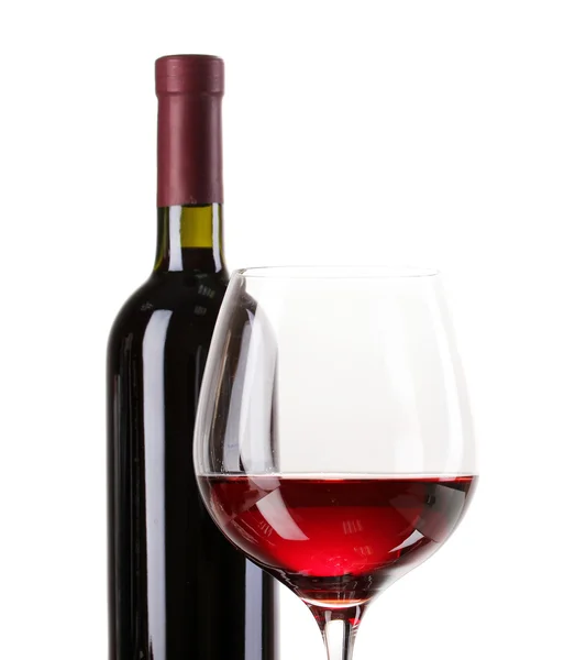 Flaska bra vin och vinglas isolerad på vit — Stockfoto