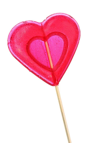 Red heart-lollipop isolated on white — Stock Photo, Image