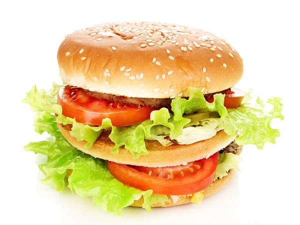 大きくておいしいハンバーガーを白で隔離されます。 — ストック写真