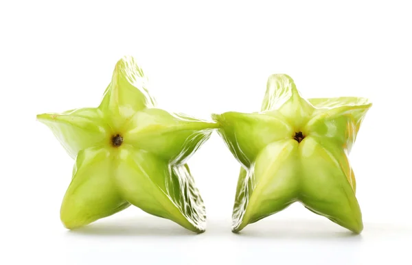 Két friss karambola gyümölcsök elszigetelt fehér — Stock Fotó