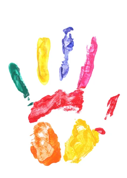 Цветной отпечаток руки на белом — стоковое фото